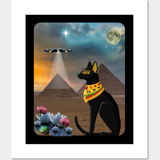 Egyptian Cat Amid the Pyramids in Ancient Egypt Wall Art by Spacetrap